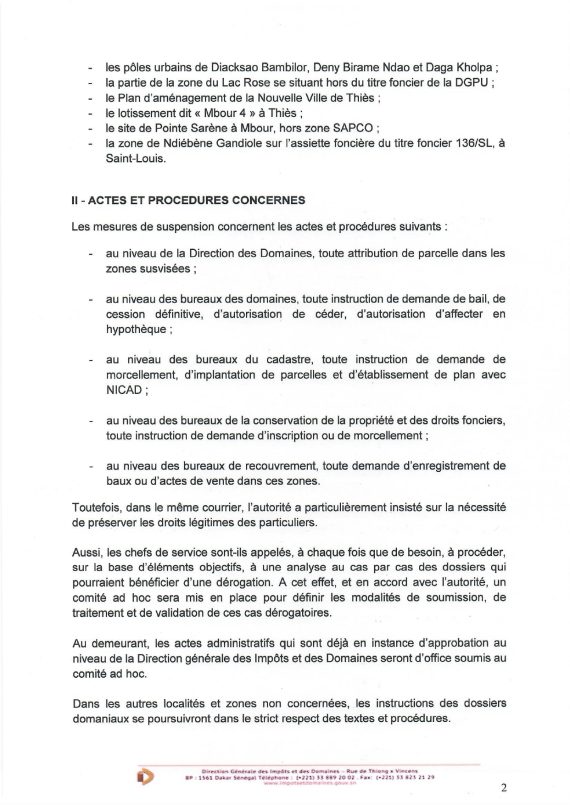 Note de service portant suspension provisoire des procédures domaniales