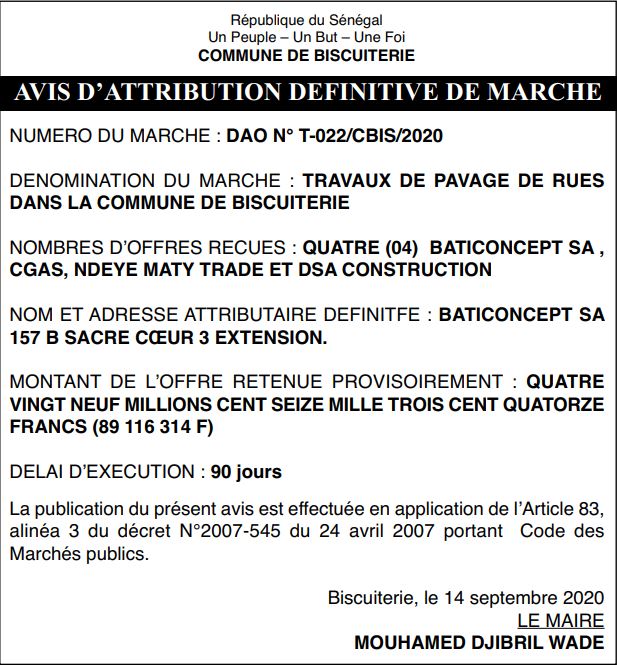 Avis D`attribution Provisoire De Marches - Anciens Et Réunions